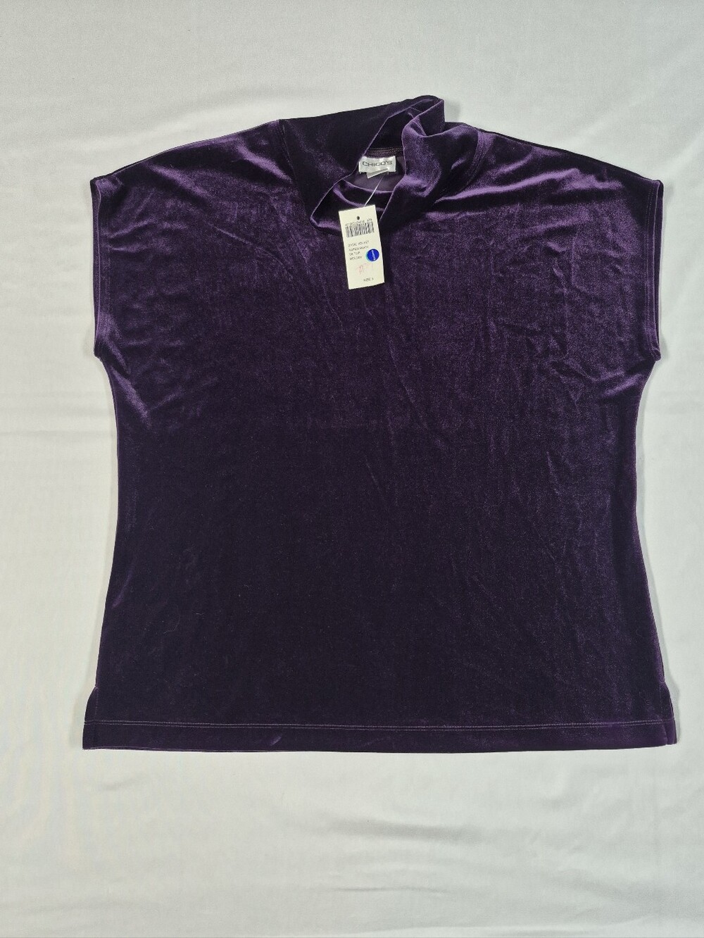 Chico's Basic Purple Velvet Aspen Mock Neck Short Sleeve Top XL 3 NWT